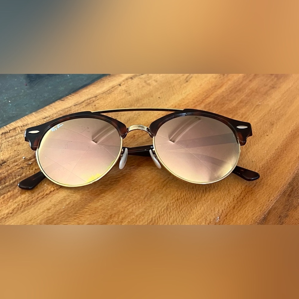 Ray Ban Clubmaster round Tortoise and Chrome Rose Gold Sunglasses